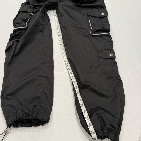 Y2K Black Cargo Parachute Pants Women’s Streetwear Nylon Silky Reflective Trim - Picture 4 of 4
